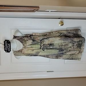 Coldwater Creek Tie Waist Printed Dress 4 Petite New Sleeveless Olive Green